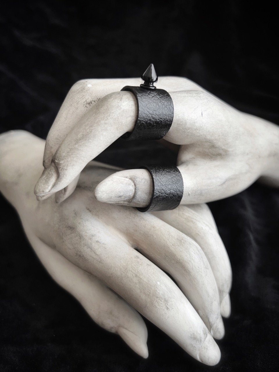 Black Spike Stud Vegan Leather Ring — Our Widow